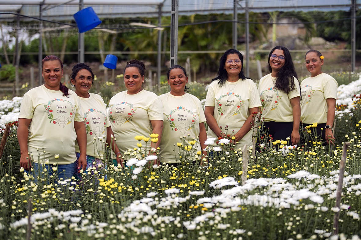 20250603, Pil es - PB - Cooperativa dos Floricultores do Estado da Para ba. Na foto : Ana Lucia, Adriana, Juciana,Joselita, Helena, Gerliane e Jussara - agricultoras da cooperativa                - 12 mulheres que trabalham juntas na COFEP e cultivam flores naturais.