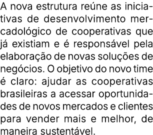 A nova estrutura re ne as iniciativas de desenvolvimento mercadol gico de cooperativas que j existiam e   respons ve...