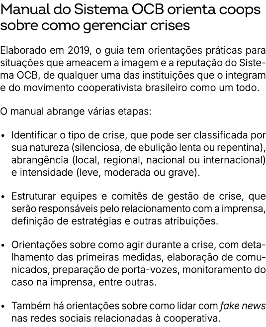Manual do Sistema OCB orienta coops sobre como gerenciar crises Elaborado em 2019, o guia tem orienta es pr ticas pa...