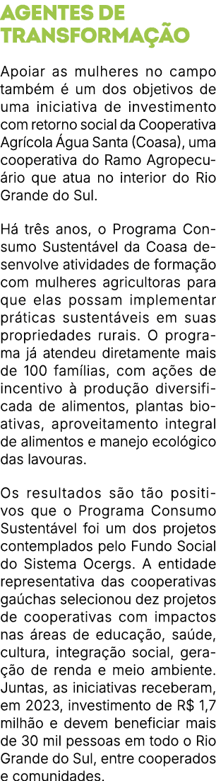 Agentes de transforma o Apoiar as mulheres no campo tamb m   um dos objetivos de uma iniciativa de investimento com ...