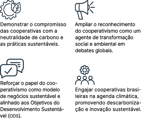 ￼ Demonstrar o compromisso das cooperativas com a neutralidade de carbono e as pr ticas sustent veis. ￼ Refor ar o pa...