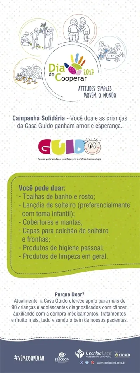 CECRISACRED arrecada donativos para a ONG Casa Guido em ação pelo Dia de Cooperar 2017