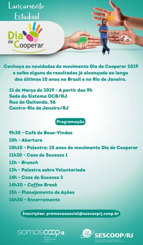 Lançamento do Dia de Cooperar no Rio de Janeiro será em 21 de março
