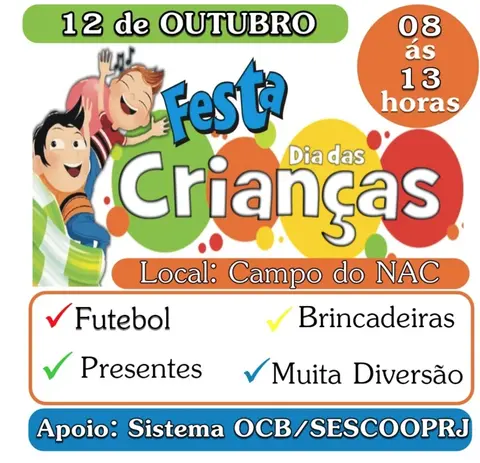 Ações gratuitas para Crianças do município de Natividade/RJ